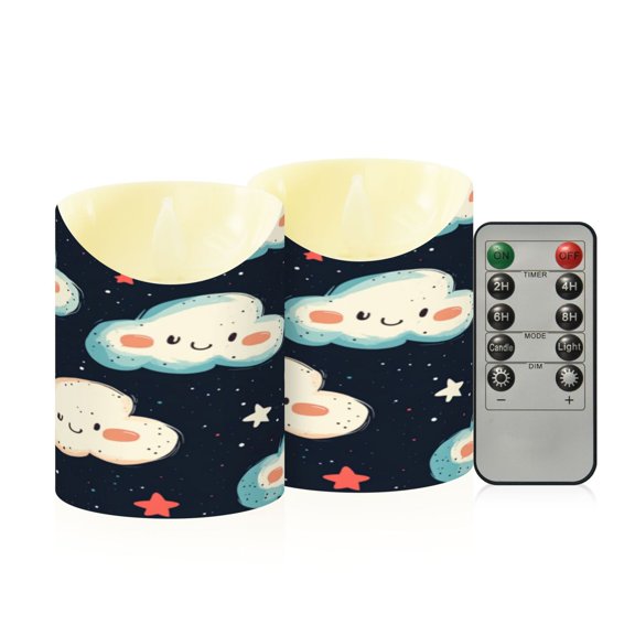 2PCS Small Flameless Candles Lamp Flameless Candles Slanted Candle Lamp Home Decoration Festive Decoration Cartoon Cute Smile Cloud