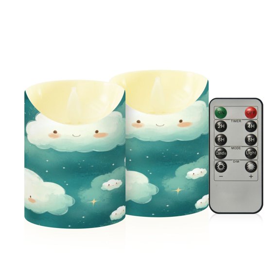 2PCS Small Flameless Candles Lamp Flameless Candles Slanted Candle Lamp Home Decoration Festive Decoration Cartoon Green Smile Cloud