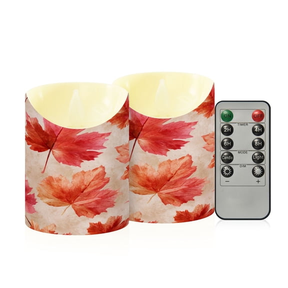 2PCS Small Flameless Candles Lamp Flameless Candles Slanted Candle Lamp Home Decoration Festive Decoration Cartoon Red Maple Leaf