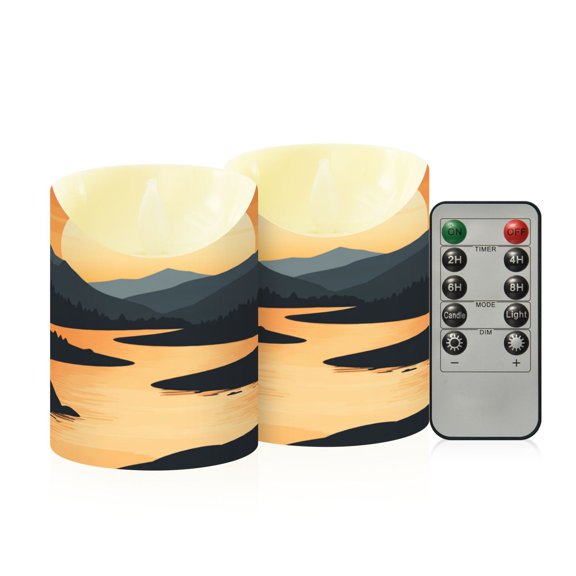 2PCS Small Flameless Candles Lamp Flameless Candles Slanted Candle Lamp Home Decoration Festive Decoration Cartoon River Sunset