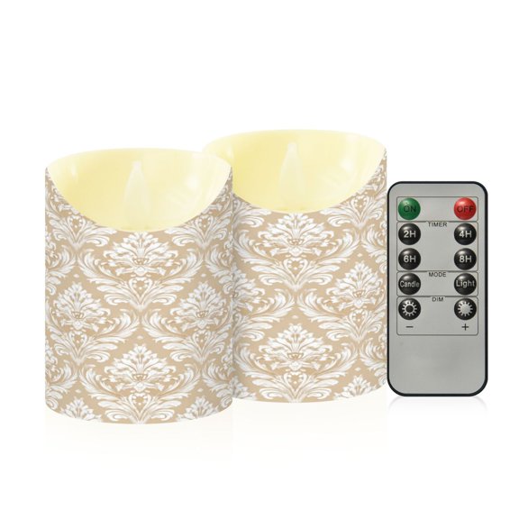 2PCS Small Flameless Candles Lamp Flameless Candles Slanted Candle Lamp Home Decoration Festive Decoration Cream Damask Timeless Motif