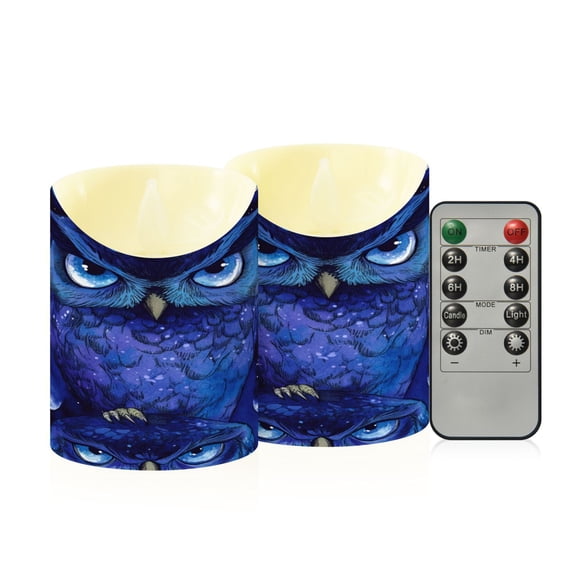 2PCS Small Flameless Candles Lamp Flameless Candles Slanted Candle Lamp Home Decoration Festive Decoration Cute Blue Owl