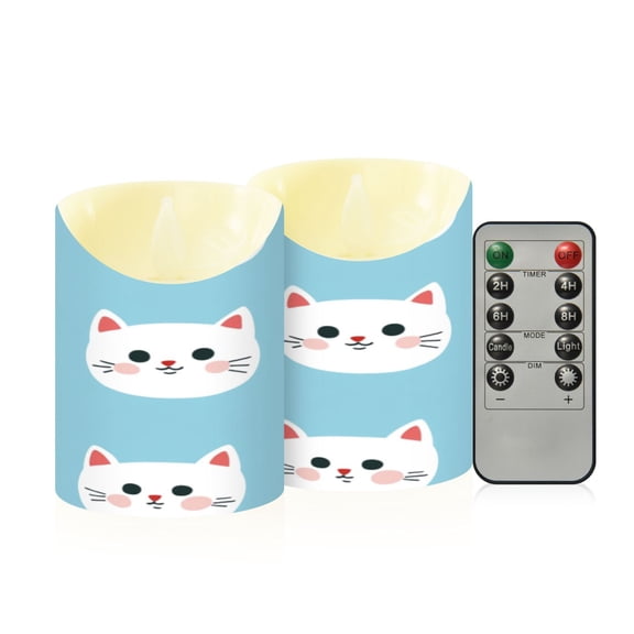 2PCS Small Flameless Candles Lamp Flameless Candles Slanted Candle Lamp Home Decoration Festive Decoration Cute Cartoon Cat Face
