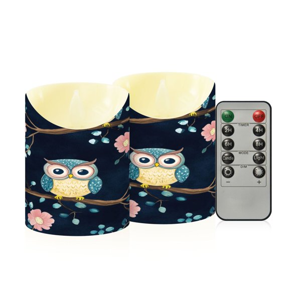 2PCS Small Flameless Candles Lamp Flameless Candles Slanted Candle Lamp Home Decoration Festive Decoration Cute Cartoon Owl