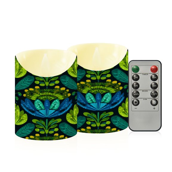 2PCS Small Flameless Candles Lamp Flameless Candles Slanted Candle Lamp Home Decoration Festive Decoration Emerald Tulip Bold Pattern