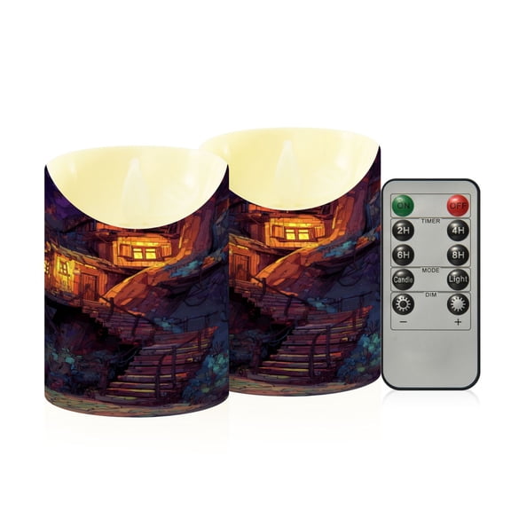 2PCS Small Flameless Candles Lamp Flameless Candles Slanted Candle Lamp Home Decoration Festive Decoration Enchanted Cabin Glowing Woods