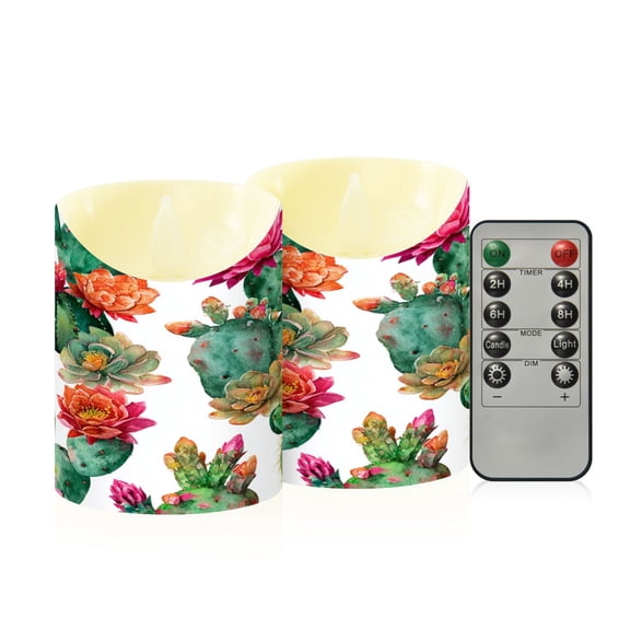 2PCS Small Flameless Candles Lamp Flameless Candles Slanted Candle Lamp Home Decoration Festive Decoration Green Cactus Pattern
