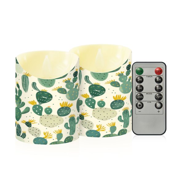 2PCS Small Flameless Candles Lamp Flameless Candles Slanted Candle Lamp Home Decoration Festive Decoration Green Cartoon Cactus