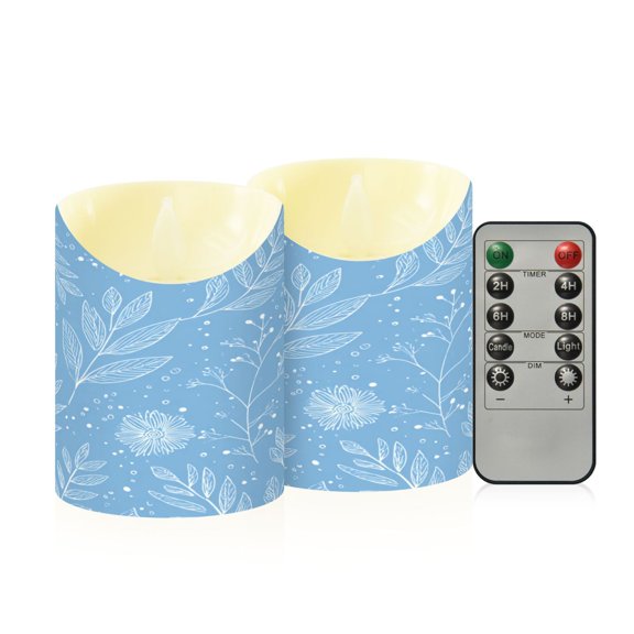 2PCS Small Flameless Candles Lamp Flameless Candles Slanted Candle Lamp Home Decoration Festive Decoration Light Blue Floral