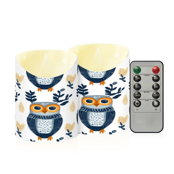 2PCS Small Flameless Candles Lamp Flameless Candles Slanted Candle Lamp Home Decoration Festive Decoration Lovely Blue Owl