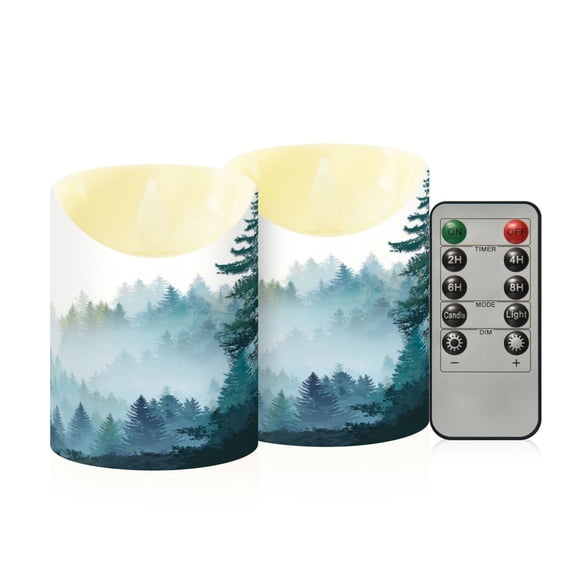 2PCS Small Flameless Candles Lamp Flameless Candles Slanted Candle Lamp Home Decoration Festive Decoration Misty Pine Forest Scene