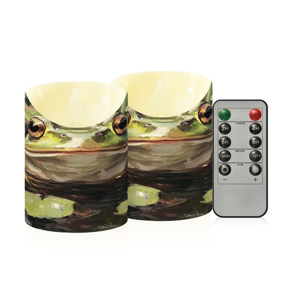 2PCS Small Flameless Candles Lamp Flameless Candles Slanted Candle Lamp Home Decoration Festive Decoration Oil Painting Frog