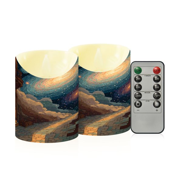 2PCS Small Flameless Candles Lamp Flameless Candles Slanted Candle Lamp Home Decoration Festive Decoration Pixel Galaxy Library Milky Way