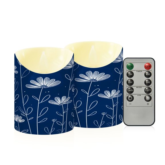2PCS Small Flameless Candles Lamp Flameless Candles Slanted Candle Lamp Home Decoration Festive Decoration Simple White Outline Daisies