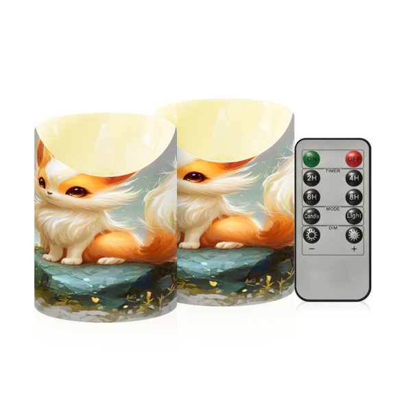 2PCS Small Flameless Candles Lamp Flameless Candles Slanted Candle Lamp Home Decoration Festive Decoration Super Cute Cartoon Fox