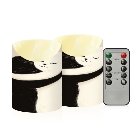 2PCS Small Flameless Candles Lamp Flameless Candles Slanted Candle Lamp Home Decoration Festive Decoration Two Cats Hugging
