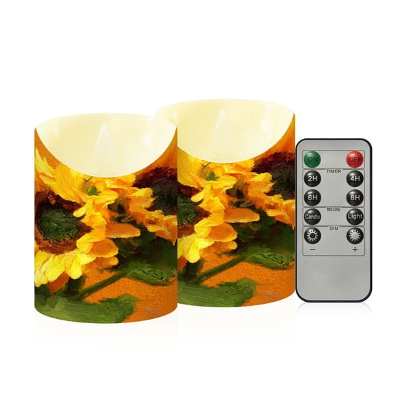 2PCS Small Flameless Candles Lamp Flameless Candles Slanted Candle Lamp Home Decoration Festive Decoration Vibrant Yellow Sunflowers