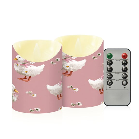 2PCS Small Flameless Candles Lamp Flameless Candles Slanted Candle Lamp Home Decoration Festive Decoration White Duck Pattern