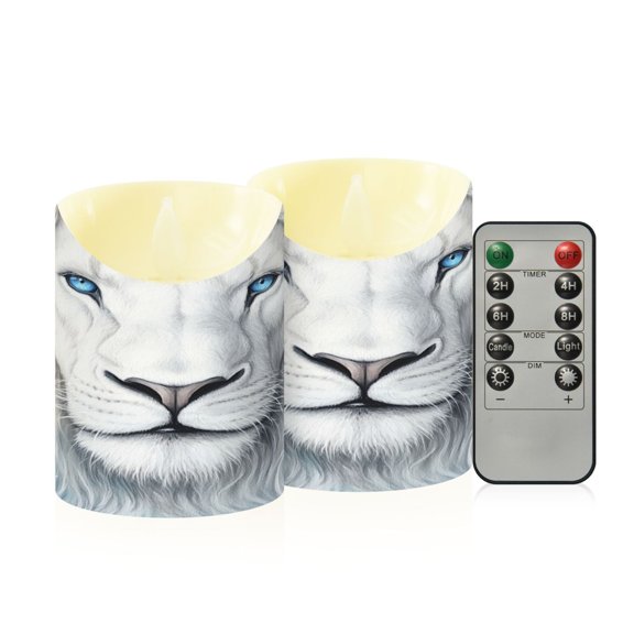 2PCS Small Flameless Candles Lamp Flameless Candles Slanted Candle Lamp Home Decoration Festive Decoration White Lion Face