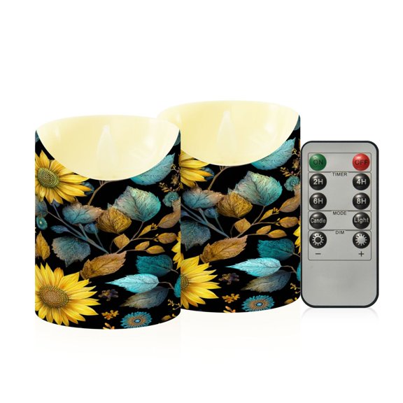 2PCS Small Flameless Candles Lamp Flameless Candles Slanted Candle Lamp Home Decoration Festive Decoration Yellow Sage Leaf Pattern
