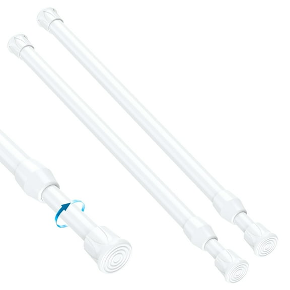 2PCS Small Spring Tension Rods 11-19 Inch, No Tools Short Curtain Rod for Windows Cabinet Door Bookshelf, White