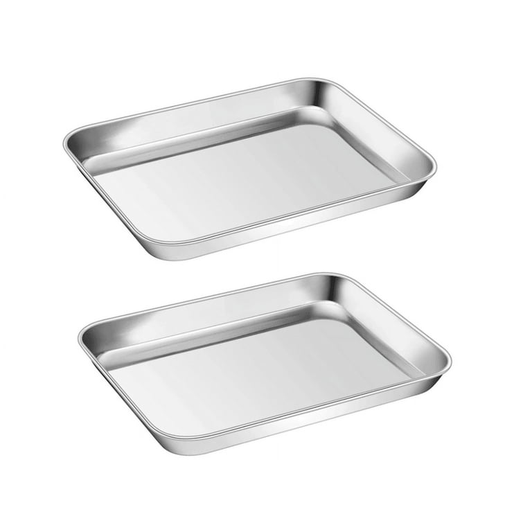 2PCS Small Stainless Steel Baking Sheets,Mini Cookie Sheets,Toaster Oven Tray  Pan & Rectangle Size 9 x 7 x 1 inch Non Toxic & Healthy,Superior Mirror  Finish & Easy Clean,Dishwasher Safe 