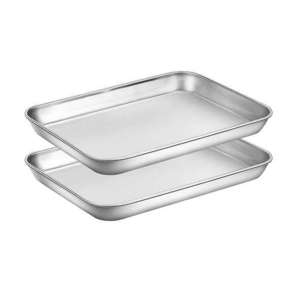 Baking Sheets Set of 2, Topboutique Cookie Sheets 2 Pieces & Stainless Steel Baking Pans & Toaster Oven Tray Pans, Rectangle Size & Non Toxic & Healthy & Easy Clean… (9 x 7 Inches)
