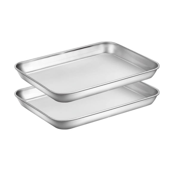 Baking Sheets Set of 2, Topboutique Cookie Sheets 2 Pieces & Stainless Steel Baking Pans & Toaster Oven Tray Pans, Rectangle Size & Non Toxic & Healthy & Easy Clean… (9 x 7 Inches)