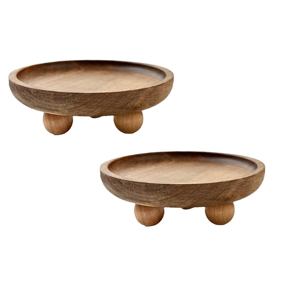 2PCS Small Wooden Riser Wooden Pedestal for Display Tray Display Riser for Entry Table Farmhouse Kitchen Tabletop Centerpieces , Round(5.1x1.8in)