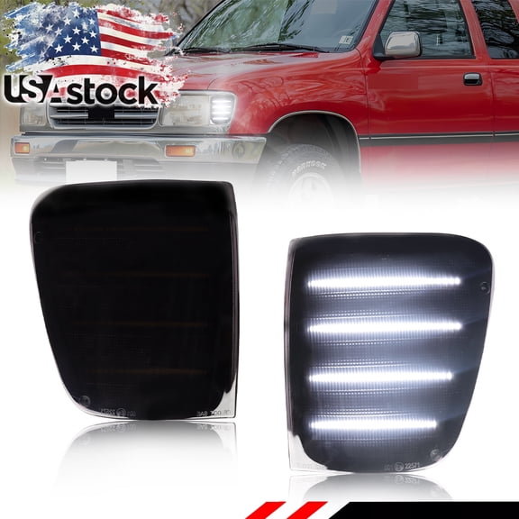 2PCS Smoked Lens Corner Light Parking Light Side Marker Light Turn Signal LightTurn Warning Lights With White LED For 1993 1994 1995 1996 1997 1998 Toyota T100