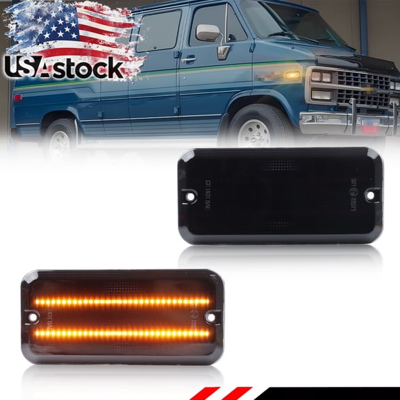 2PCS Smoked Lens Front/Rear Side Marker Light Fender Light Turn Signal Light Turn Warning Light with Amber LED For 1985-1995 Chevrolet C10/20/30 G10 G20 G30 P20 P30 GMC G1500 G2500 G3500 P2500 P3500