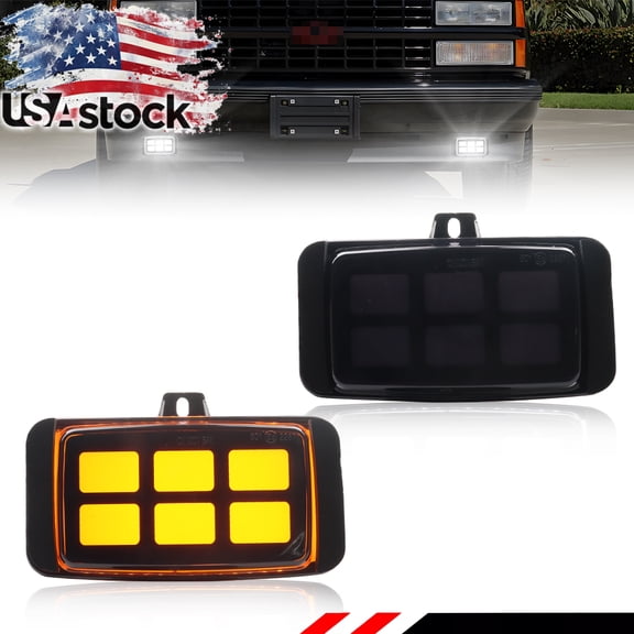 2PCS Smoked Lens Front Bumper Fog Lights Turn Signal Light Turn Warning Light with  Amber & White LED For 1988-1999 Chevy GMC C/K 1500 2500 3500 S10 S15 Buick Oldsmobile Pontiac