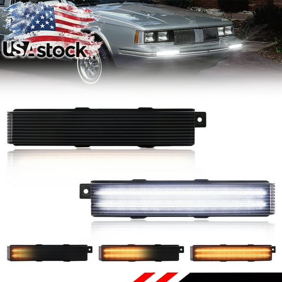 2PCS Smoked Lens Front Bumper Parking Light Side Marker Light Turn Signal Light Turn Warning Light DRL Daytime Running Light with Dynamic Amber/White LED For 11982-1996 Oldsmobile Cutlass Ciera