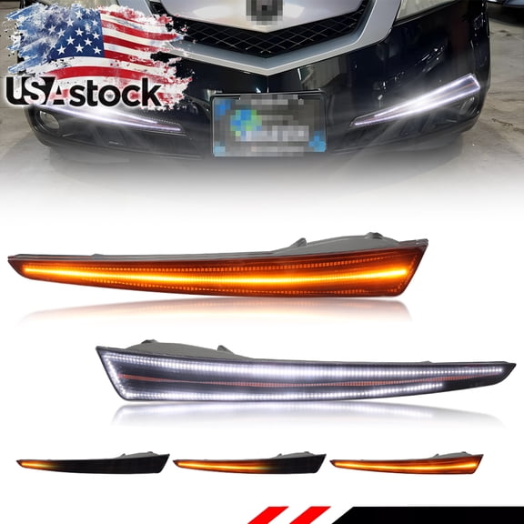 2PCS Smoked Lens Front Bumper Parking Light Turn Signal Light Turn Warning Light DRL Daytime Running Light with Dynamic Amber/White LED For 2009 2010 2011 Acura TL