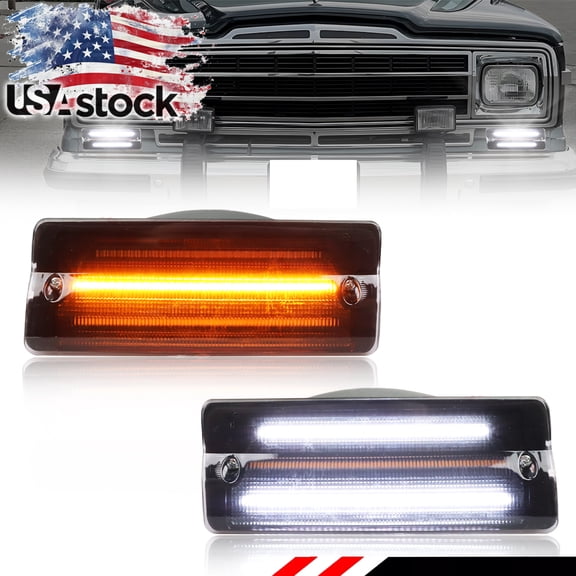 2PCS Smoked Lens Front Bumper Parking Light Turn Signal Light Turn Warning Light DRL Light Daytime Running Light With Amber/White LED For 1976-1991 Jeep Cherokee/Wagoneer/Grand Wagoneer/J10/J20/SJ