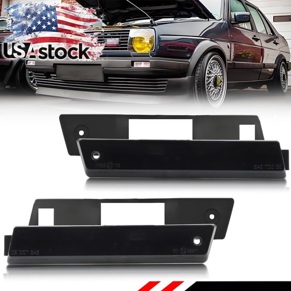 2PCS Smoked Lens Front Bumper Turn Signal Lights Side Marker Lights Turn Warning Lights Reflector Lights Housings For 1984-1992 Volkswagen Golf GTi Volkswagen Jetta Mk2 A2 No bulb/Socket