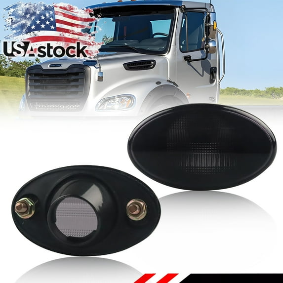2PCS Smoked Lens Front Corner Fender Light Hood Light Side Marker Light Turn Signal Lights Cover For 2002-2022 Freightliner M2 106 112 2004-2012 Business Class M2 No bulb No Bulb/Socket Included