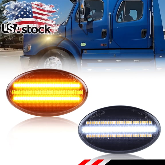 2PCS Smoked Lens Front Corner Light Fender Light Hood Light Side Marker Light Turn Signal Light Turn Warning Light W/Amber/White LED For 2002-2022 Freightliner M2 106 112 2004-2012 Business Class M2