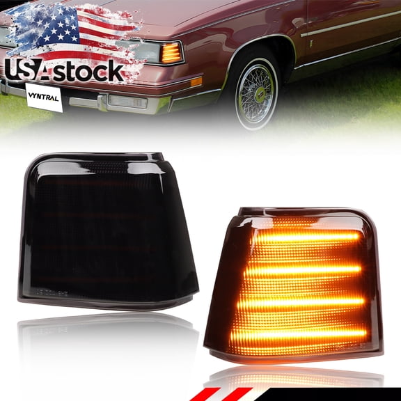 2PCS Smoked Lens Front Corner Light Parking Light Fender Light Side Marker Light Turn Signal Light Turn Warning Light With Amber LED For 1987 1988 Oldsmobile Cutlass Supreme Calais 442 GT-350