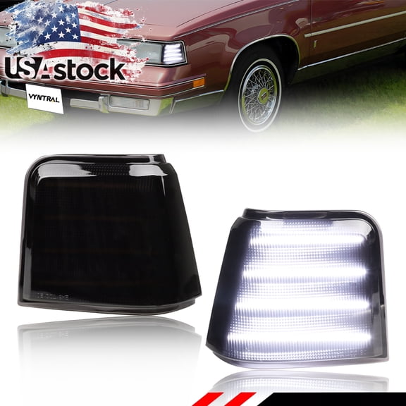 2PCS Smoked Lens Front Corner Light Parking Light Fender Light Side Marker Light Turn Signal Light Turn Warning Light With White LED For 1987 1988 Oldsmobile Cutlass Supreme Calais 442 GT-350