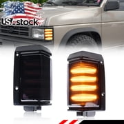 2PCS Smoked Lens Front Corner Light Side Marker Light Turn Signal Light Parking Light With Amber LED For 1988 1989 1990 1991 1992 1993 1994 1995 Nissan Pathfinder 1988 1989 Nissan D21