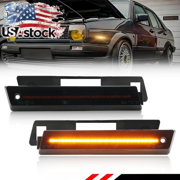 2PCS Smoked Lens Front Corner Side Marker Light Fender Light Turn Signal Light Turn Warning Light Parking Light with Amber LED For 1984-1992 Volkswagen Golf GTi Volkswagen Jetta Mk2 A2