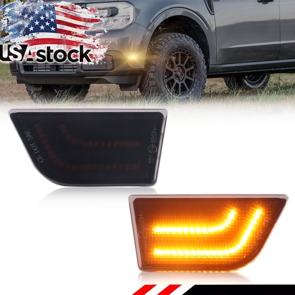 2PCS Smoked Lens Front Corner Side Marker Light Fender Light Turn Signal Light Turn Warning Light Parking Light  With Amber LED For 2022 2023 2024 2025 Ford Maverick
