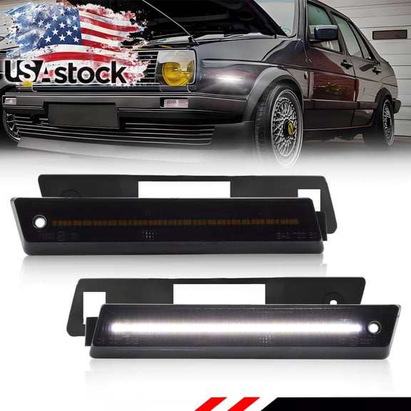 2PCS Smoked Lens Front Corner Side Marker Light Fender Light Turn Signal Light Turn Warning Light Parking Light with White LED For 1984-1992 Volkswagen Golf GTi Volkswagen Jetta Mk2 A2