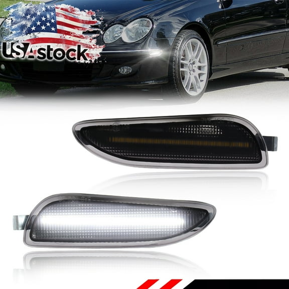 2PCS Smoked Lens Front Corner Side Marker Light Fender Light Turn Signal Light Turn Warning Light Parking Light with White LED For 2003-2009 W209 Mercedes CLK 320 350 500 550 55AMG 63AMG