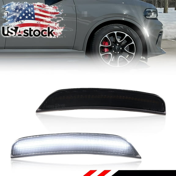2PCS Smoked Lens Front Corner Side Marker Light Fender Light Turn Signal Light Turn Warning Light Parking Light  With White LED For 2021 2022 2023 2024 2025 Dodge Durango