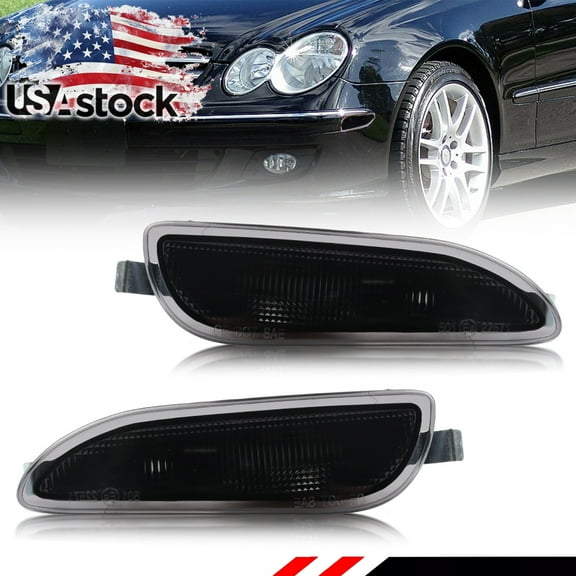 2PCS Smoked Lens Front Corner Turn Signal Lights Side Marker Lights Turn Warning Lights Parking Lights Housings For 2003-2009 W209 Mercedes CLK No Bulb/Socket Included