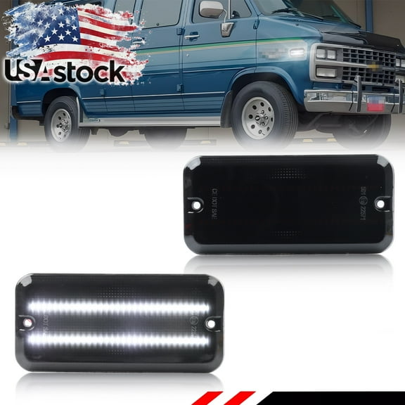 2PCS Smoked Lens Front/Rear Side Marker Light Fender Light Turn Signal Light Turn Warning Light with White LED For 1985-1995 Chevrolet C10/20/30 G10 G20 G30 P20 P30 GMC G1500 G2500 G3500 P2500 P3500