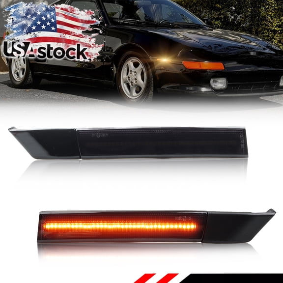 2PCS Smoked Lens Front Side Marker Light Fender Light Turn Signal Light Turn Warning Light with Amber LED For 1991 1992 1993 1994 1995 Toyota MR-2 SW20 2nd Gen All Models