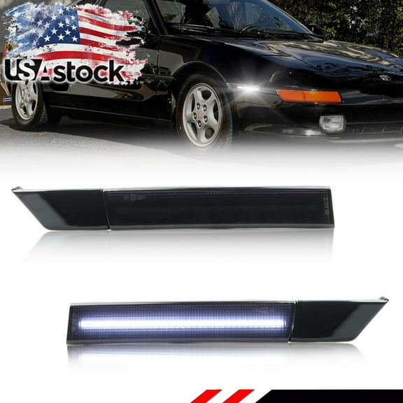 2PCS Smoked Lens Front Side Marker Light Fender Light Turn Signal Light Turn Warning Light with White LED For 1991 1992 1993 1994 1995 Toyota MR-2 SW20 2nd Gen All Models